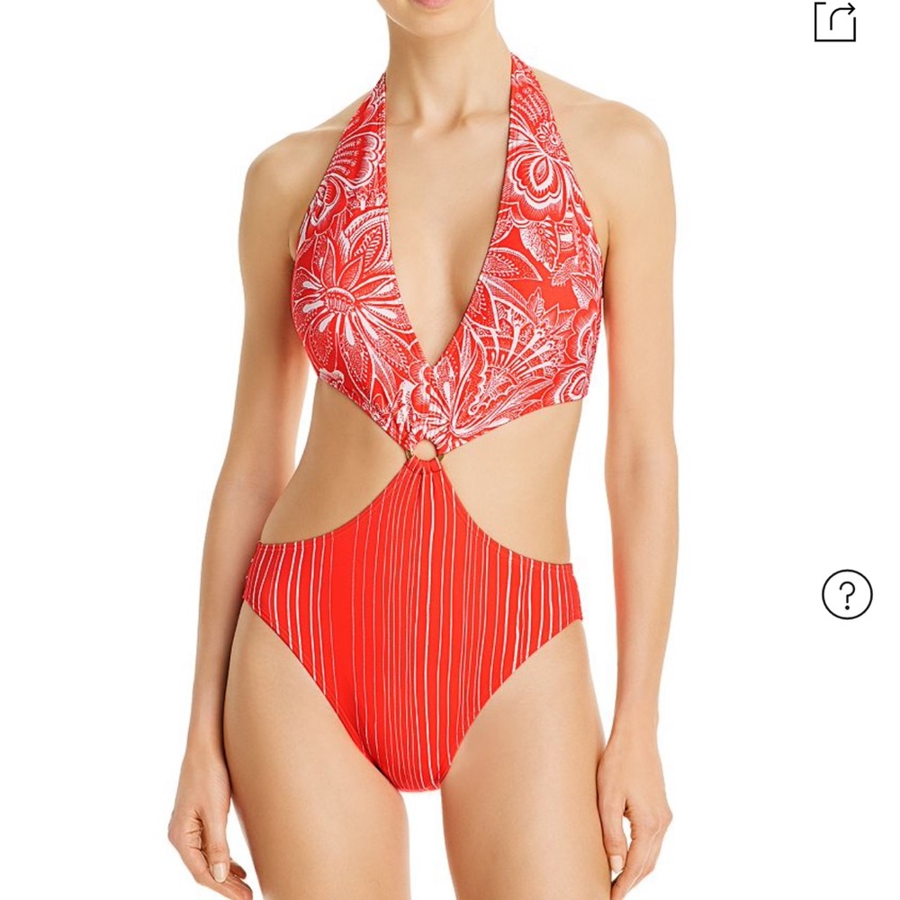VINCE CAMUTO Printed Ring Monokini One-Piece Swimsuit in Red Poppy Size US 4